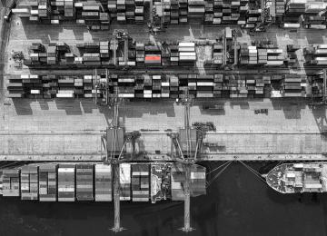 supply chains aerial view of shipping containers