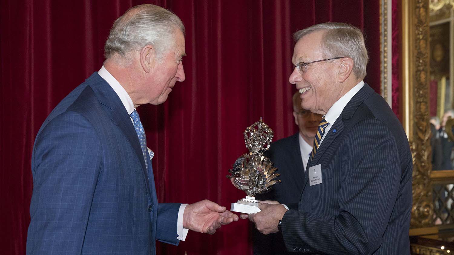 2019 QEPrize trophy presented by HRH The Prince of Wales to Dr Bradford Parkinson